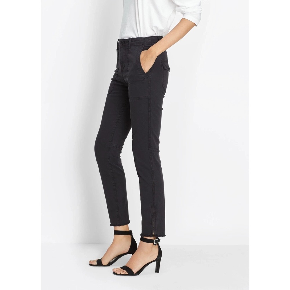 Vince Military Pants Women's 27 Black High Rise Skinny Ankle Zip Twill Raw Hem